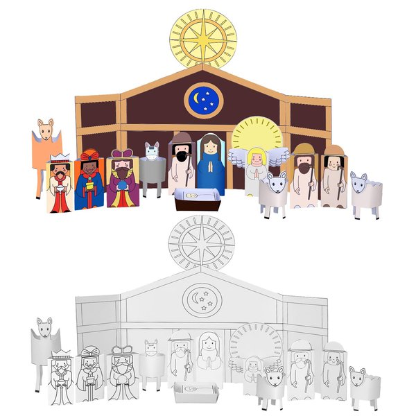 Watersay 12 Set 168 Pcs Christmas Nativity Stickers Craft Kit Christian DIY Nativity Stickers 3D Paper DIY Bible Craft Kit,Makes 12 Tabletop Nativity Display Crafts for Religious Party Favor Supplies