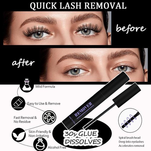 Qiveaory 2Pcs Lash Remover for Lash Extension,Cluster Lash Glue Remover Individual Eyelashes Gentle Eye Removal for False Lashes,Eyelash Extension Adhesive Remover Self Use at Home