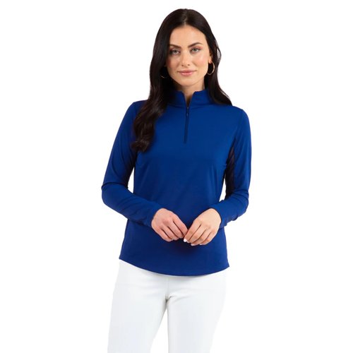 IBKUL Athleisure Wear Sun Protective UPF 50+ Icefil Cooling Tech Long Sleeve Mock Neck Top with Under Arm Mesh 80000 Navy Solid XXL