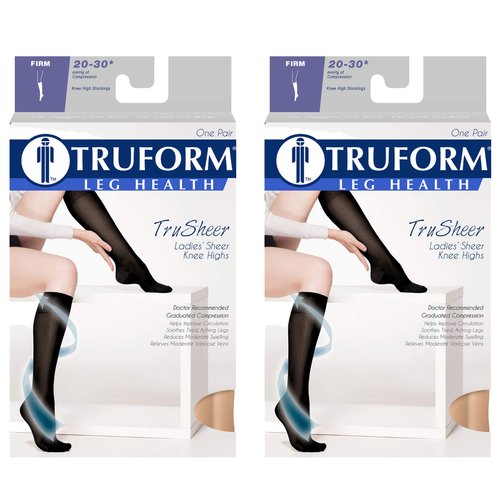 Truform Compression 20-30 mmHg Sheer Knee High Stockings Black, Small, 2 Count