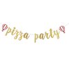 Pizza Party Banner,Pizza Party Time - Gold Gliter Baby Shower or Birthday Party Bunting Banner/Home Party/Fiesta/Birthday/Retirement/Italian Themed Party Decorations Paper Sign