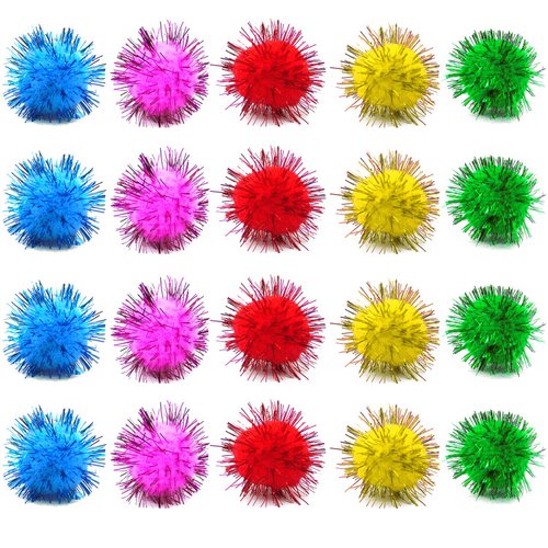 PETDCHEB 80 Pieces Cat Sparkle Balls Assorted Color 1 Inch Sparkle Balls Cat Toy Balls Tinsel Balls Cat Pom Pom Balls Cat Toys Puff Balls Glitter Balls for Cats Cat Toys for Indoor Cats