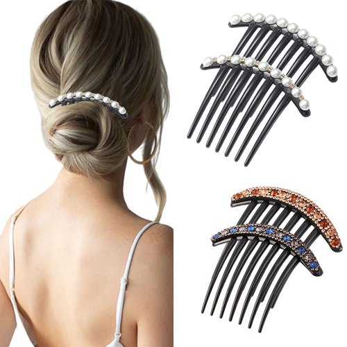 JINBUYAO 4pcs Pearl Rhinestone Hair Comb, Hair Accessories Tool for Women, Black French Twist Hair Comb Decorated for Prom, Bun Decorative