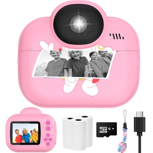 Kids Camera Instant Print Camera for Kids, Christmas Birthday Gifts for Girls Boys, 1080P HD Digital Video Cameras for Toddler, Portable Camera Toy for 4 5 6 7 8 9 10 Year Girl with SD Card (Pink)