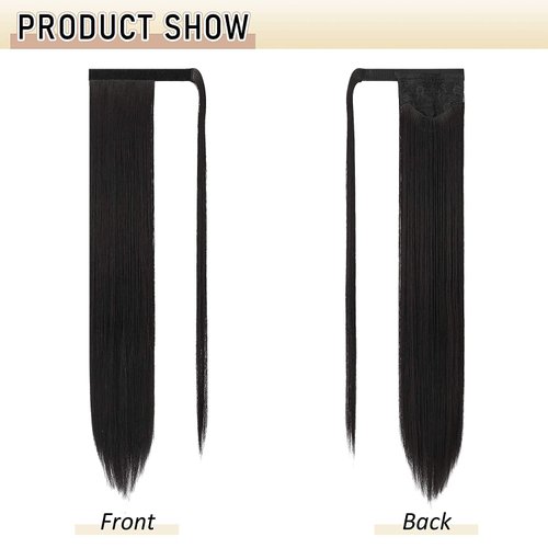SOFEIYAN Long Straight Ponytail Extension 30 inch Wrap Around Ponytail Synthetic Hair Extensions Clip in Ponytail Hairpiece for Women, Jet Black