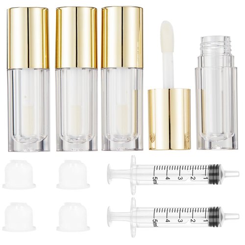 Qeuly 6ml Empty Lip Gloss Tubes, Clear Mini Lip Gloss Tubes, Lip Balm Tubes Containers with Lip Gloss Applicator Wands for Women Girls DIY Makeup Lipgloss Making Kit (D25xH86mm) (Golden)