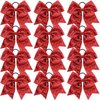 12 Pieces 8 Inch Red Cheer Bows Glitter Jumbo Cheerleading Bow with Elastic Ponytail Holder Bow Hair Tie Band Hair Accessories for School Girls Toddlers