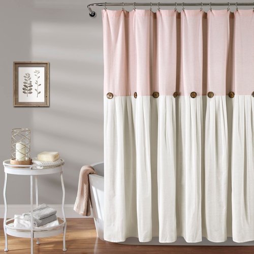 Lush Decor Linen Button Shower Curtain, 72" x 72", Blush & White