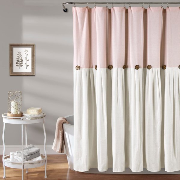 Lush Decor Linen Button Shower Curtain, 72" x 72", Blush & White