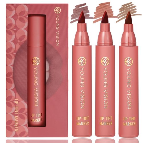 YOUNG VISION Lip Tint Marker 3 PCS Set, Lightweight Lip Stain, Liquid lipstick with Nude Matte Shades, Lip Liner and Stick 2-in-1, Long Wearing and Waterproof, SET B
