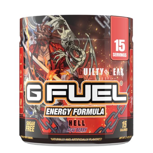 G Fuel Guilty Gear Hell Energy Drink Powder, Pre Workout Caffeine Powder, Energy Powder Drink Mix for Gaming, Sugar Free Focus Amino, Vitamin + Antioxidants, 3.7oz (Acai Berry, 15 Servings)