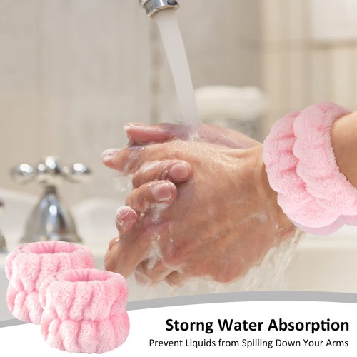 AMCAMI 6 PCS Spa Headband with Wristband Face Wash Set Makeup Headband and Wristband Towel for Washing Face Cosmetic Skincare Headband for Girls Microfiber Make up Headbands Wristbands (Solid pink)