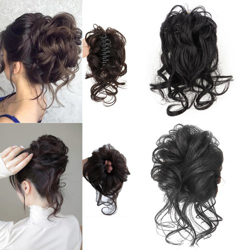 Bincout Meerore 2 Pack Claw Claw Clip,Hair Bun Ponytail Extension Hair Piece Curly Wavy Faux Pony...