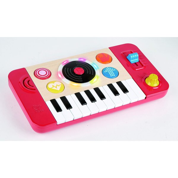 Hape Kids Portable DJ Mix and Spin Studio Music Toy Playset with Lights, Sound, and 18 Key Keyboard for Kids Ages 1 to 5 Years , Red