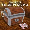CASEMATIX Mimic Dice Chest and DND Dice Case with 7 Included RPG Dice - 6.5" Mimic Chest Dice Bag with Zipper Closure and Carabiner for 150 Dice, Protective Novelty Dice Holder for Tabletop Dice