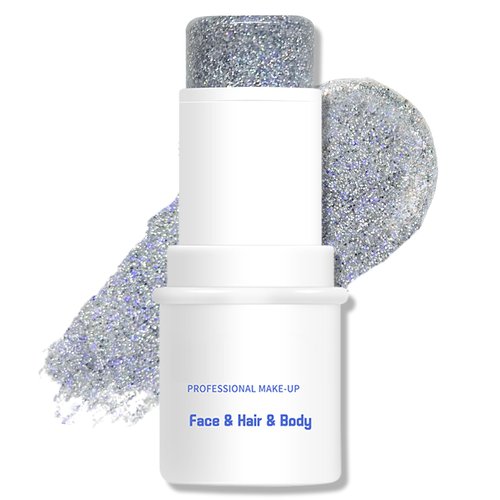 Jutqut Body Glitter Stick, Chunky Glitter Gel for Face Body Hair, Face Glitter Gel Makeup, Sparkling Holographic Mermaid Sequins Paint, Waterproof Multiuse Makeup Glitter Face Paint, 06#Silver