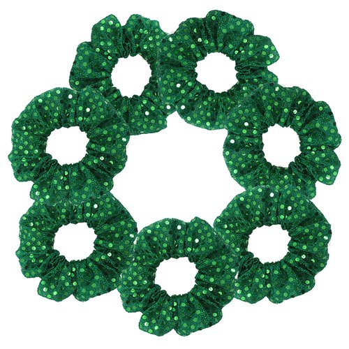 7 Pcs Glitter Cheer Christmas Sequins Hair Scrunchies Santa Claus Dance Scrunchie School Performance/Sports/Practice/Party Scrunchie Ponytail Holder Wrist for Girls Show (Green)