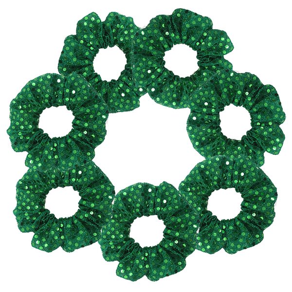 7 Pcs Glitter Cheer Christmas Sequins Hair Scrunchies Santa Claus Dance Scrunchie School Performance/Sports/Practice/Party Scrunchie Ponytail Holder Wrist for Girls Show (Green)