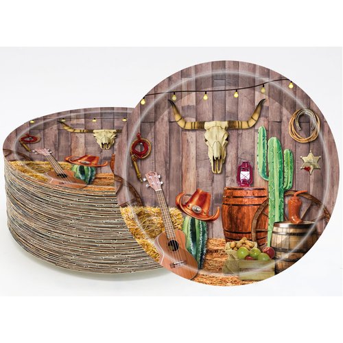 50Pcs Western Party Plates Western Cowboy Party Supplies 7"Wild West Dessert Paper Plates Wood Grain Plates Western Cowboy Theme Baby Shower Camp Fire Camping Barn Wild West Birthday Party Decor