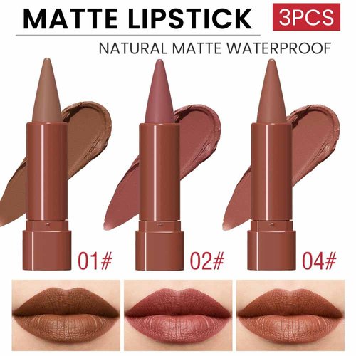 BINGBRUSH Matte Longwear No-Budge Lipstick Makeup,Highly Pigmented Color, Cheeky, Soft Matte Lip Cream Lightweight Lipgloss stick (01#&02#&04#, 3pcs)
