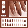 Tyuimhx Medium Press on Nails Almond Fake Nails With Gold Line Designs Brown Matte False Nails Full Cover Stick on Nails Reusable Artificial Nails Glue on Nails for Women Girls Nails Decorations 24Pcs