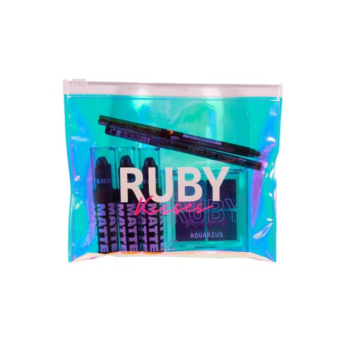Ruby Kisses Limited Edition Halloween Kit – 3 Mattest Matte Lipsticks, Glitter Gem Palette, Waterproof Eyeliner, Auto Lip Liner & Holographic Pouch – Bold Halloween Makeup