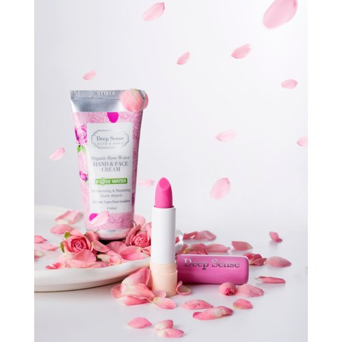 Deep Sense Organic Rose Water Hand & Face Moisturizer - Travel Hand Cream with French Rose Extract & Damask Rose Oil - Small Hand Lotion for Women, Suitable for All Skin Types (Organic Rose Water)