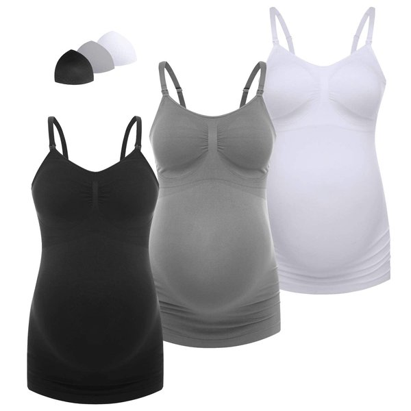 Women's Maternity Nursing Top Breastfeeding Tank Top Tee Shirt Pregnancy Shirt 3 Pack L
