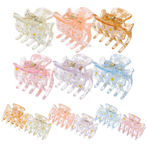 POPETPOP Hair Clips Set - 12 Pcs Claw Clips, 1.5 Inch Small Hair Clips, Girls Hair Clip for Thin/Medium Hair, Printing Barrettes for Women, Non-slip Hair Clips for Styling (3 Colors)
