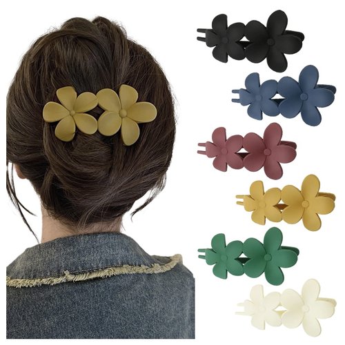Hair Claw Clips, 6 Pcs Strong Hold Matte Claw Hair Clips, Duckbill Clip Vintage Claw Clips for Women Thick Hair & Thin Hair (Flowers)