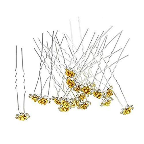 WOIWO 20 PCS Crystal Hair Pins Rose U-sharped Design Metal Hair Pins Fit for Women and Girls Hair Jewelry Accessories, Yellow