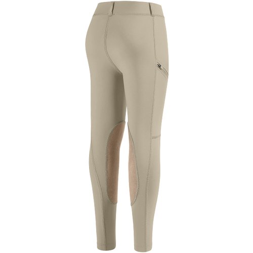 SANTINY Girls Horse Riding Pants with Zipper Pockets Kids Stretchy Equestrian Breeches Knee-Patch Youth Schooling Tights (Khaki_M)