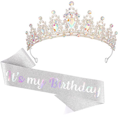 Chanaco Birthday Sash and Crowns for Women, Happy Birthday Sashes and Tiaras for Girls, Rhineston...