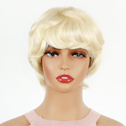 Tianrun Human Hair Pixie Cut Wigs For Black Women With Bangs Human Hair Wigs For Black Women With Natural Color Glueless Wigs Human Hair Layered Short Bob Wig Human Hair (Blonde)