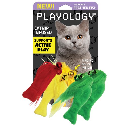 Playology Cat Toy Set | 5-Pack Feather Fish | Interactive Feather Toys for Cats | Stimulating Playtime Fun!