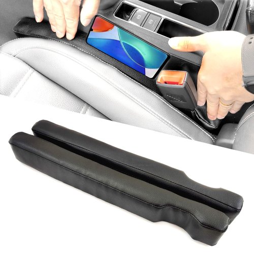 Wuzno Leather Car Seat Gap Filler, 2 Pack Universal Gap Stopper/Catcher to Fill The Gap Between Seat and Console Black Car Crevice Blocker Pad YMT