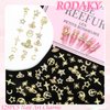 RODAKY 128PCS Gold 3D Star Cross Nail Charms Pink Saturn Planet Nail Art Charms with Crystal Rhinestone Nail Art Decoration Y2K Nail Gems Jewels Accessories for Nail Art Supplies Manicure Craft DIY