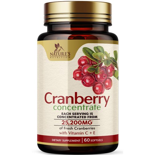 Cranberry Pills Supplement for Women &amp; Men + Vitamin C &amp; E - 25,200mg Formula for Urinary Tract H...