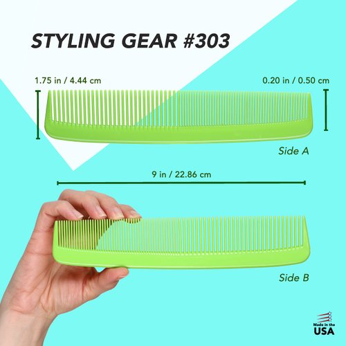 Styling Gear #303 Wide Tooth Comb Hair Detangling Comb Styling For Women, Men, Hair Stylists, Hair Comb, Wide Teeth Combs Fine Tooth Clipper Combs. 1 Piece (Light Green)