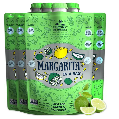 Lt. Blender's Margarita in a Bag - Margarita Mix - Each Bag Makes 1/2 Gallon of Frozen Margaritas – Non-GMO Cocktail Mix - No Blender Needed – Add Liquor, Wine or as a Mocktail (Pack of 4)
