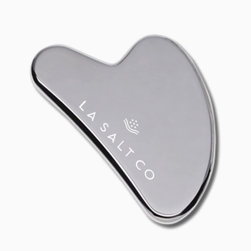 LA SALT CO Gua Sha Facial Tool, Stainless Steel Massager, Reduces Puffiness and Facial Tension, Helps Firm and Tighten Skin, Includes Travel Pouch