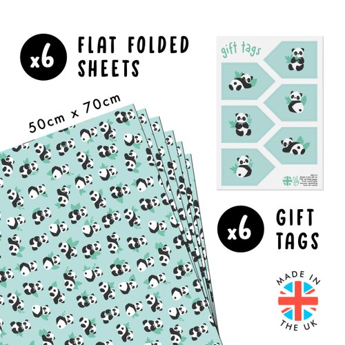 CENTRAL 23 - Green Wrapping Paper - 6 Sheets Gift Wrap - Birthday Pandas - Animals - For Men Women Boys Girls New Baby - Recyclable