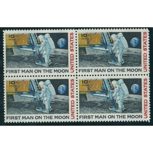 First Man on the Moon 10 Cent Airmail Block of Four U.S. Postage Stamps Scott C76