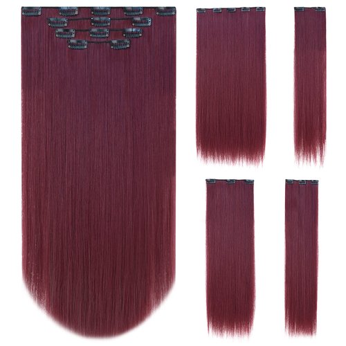 SYXLCYGG Burgundy Hair Extension 4pcs Clip hair Extensions 22" Straight Synthetic Cheap Hair Piece Women Fluffy&Not Tangled Full Head