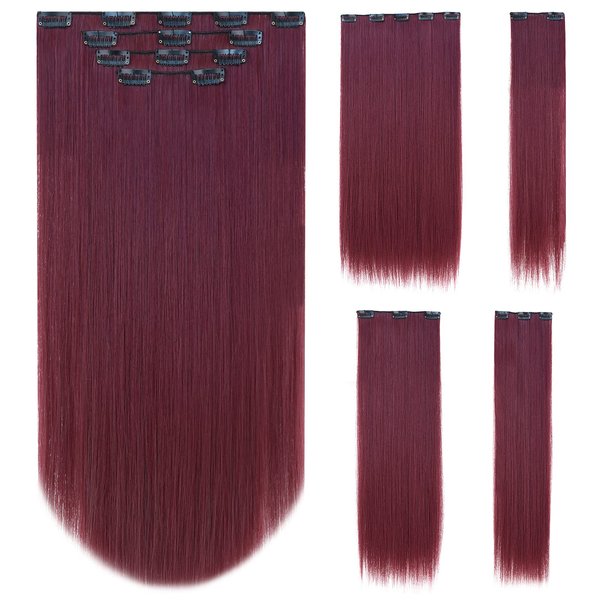 SYXLCYGG Burgundy Hair Extension 4pcs Clip hair Extensions 22" Straight Synthetic Cheap Hair Piece Women Fluffy&Not Tangled Full Head