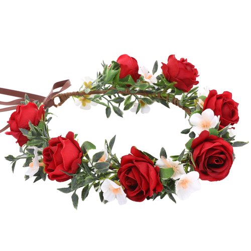 KorViSHOW Rose Hair Flower Crown - Girl Flower Crown Decoration Rose Celebration Round Flower Head Bride Bride Bride Wedding Renaissance Festival Party Birthday Ball Photo Accessories