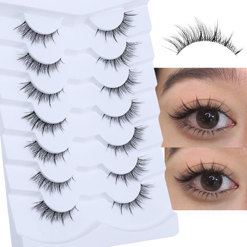 DSLONG 7 Pairs Cat Eye Lashes Natural Look 5-13MM Short False Eyelashes 3D Multi layered Invisible Eyelashes Strip For Small Eyes That Look Like Extensions (N5)