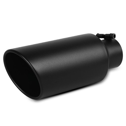 AUTOSAVER88 3 Inch Inlet Black Exhaust Tip, 3" Inlet 5" Outlet 12" Overall Length Powder Coated Finished Stainless Diesel Exhaust Tail Tip for 3" Outside Diameter Tailpipe, Rolled Angle Cut, Bolt-On