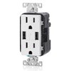 Leviton T5632-W Type-A USB In-Wall Charger with 15A Tamper-Resistant Outlet, USB Charger for Smartphones, White