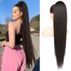 REECHO Ponytail Extension Drawstring Long Straight Ponytail Extensions 30” Natural Silky Soft Clip in Ponytail Hair Extensions Synthetic Hairpiece for Women, Black Brown